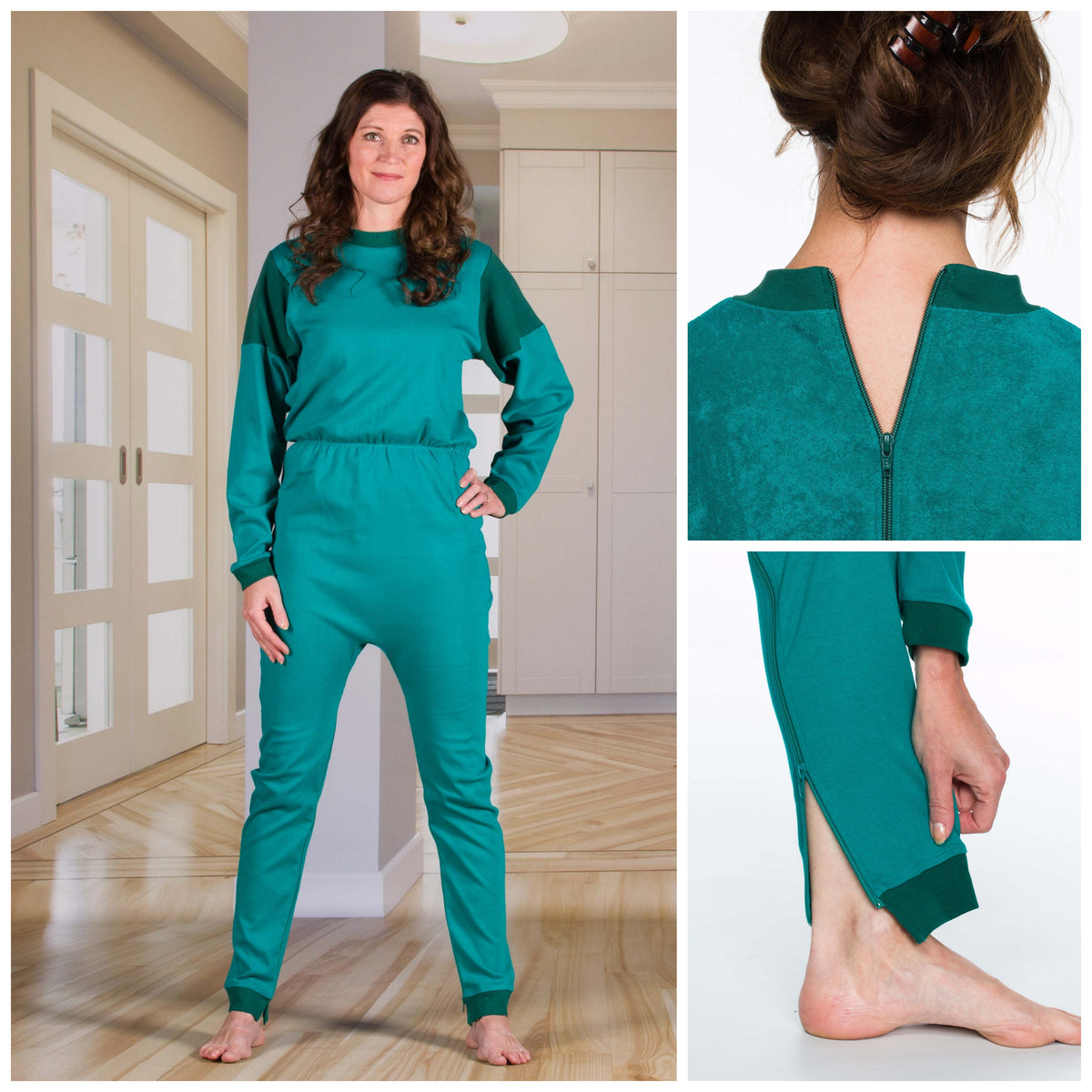 Unisex Jumpsuit: Long Sleeves Leggings - Zip Up The Back - Optional Zip In The Crotch (4332)