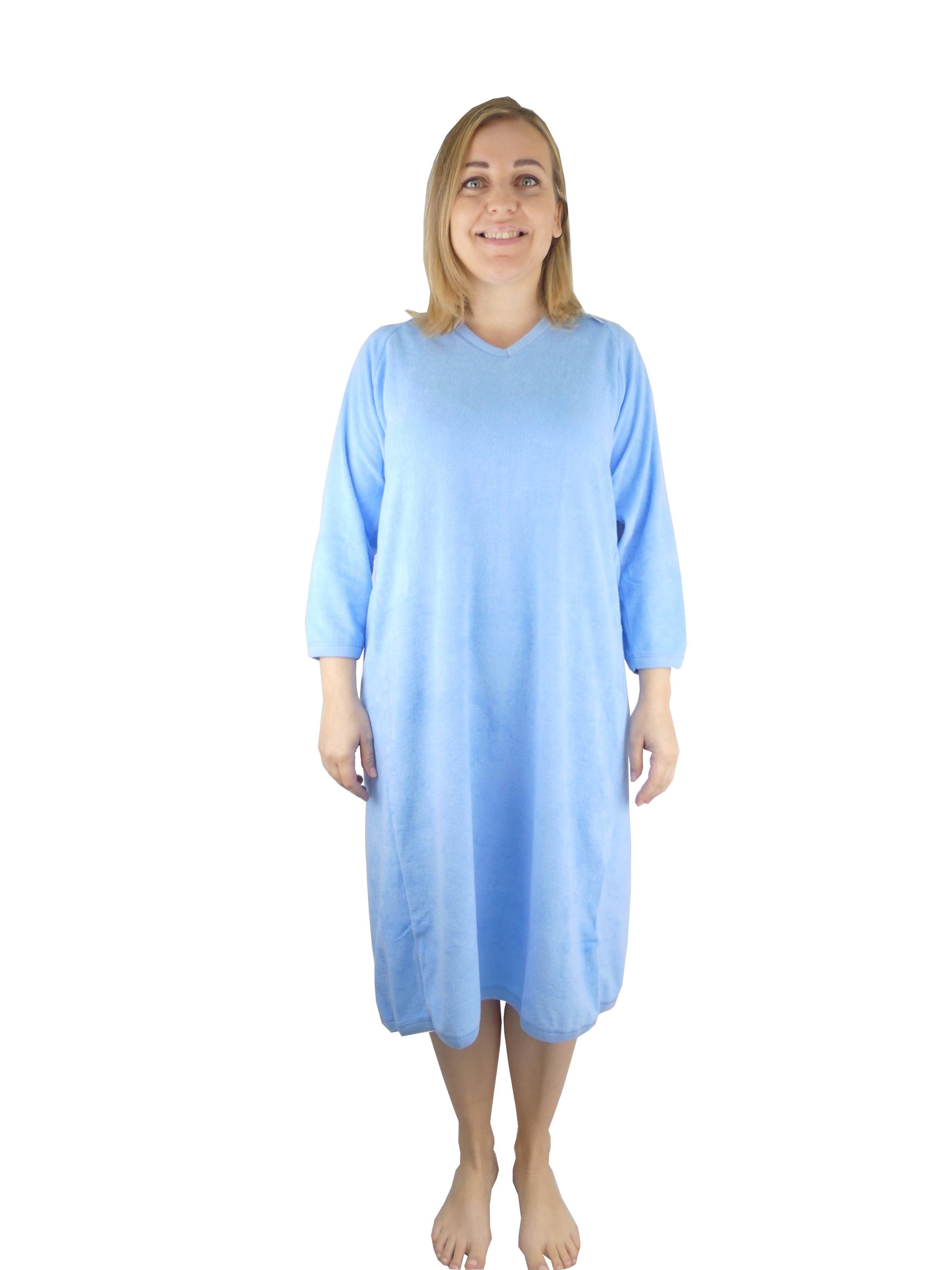 Women's Adaptive Nightwear: Terry Cotton Open Back Nightgown - M001 - MEDORIS