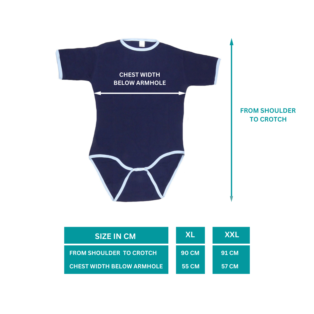 A picture of an adult body suit in navy colour