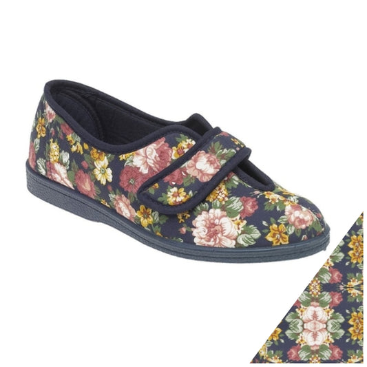 Ladies Touch Fastening Slipper- V Opening - Floral (U111)