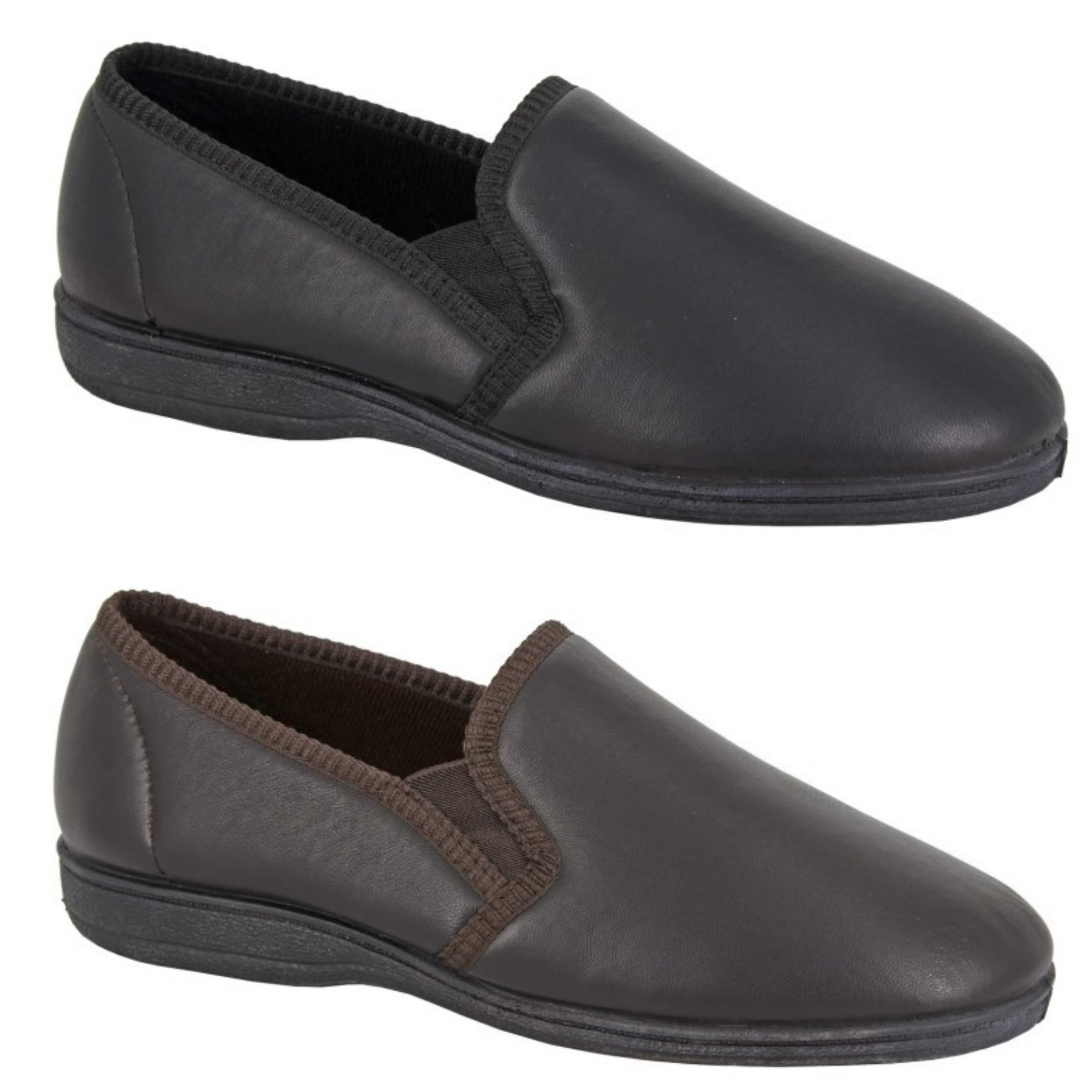 Sleepers Men's Softie Leather Slippers - Genuine Leather Twin Gusset, Padded Lining, Rubber Sole