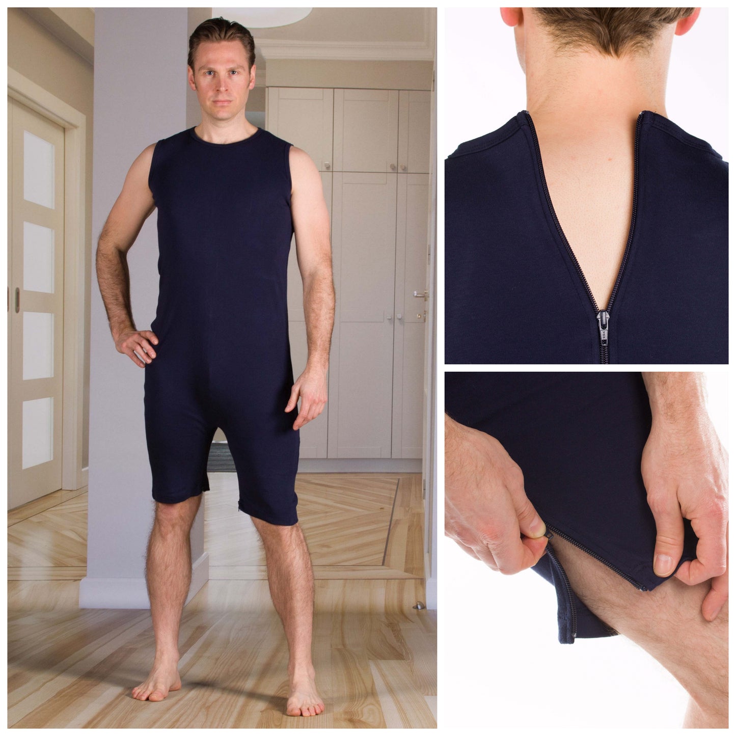 Unisex Bodysuit: Sleeveless with short leggings and zips up back and across crotch (4320)