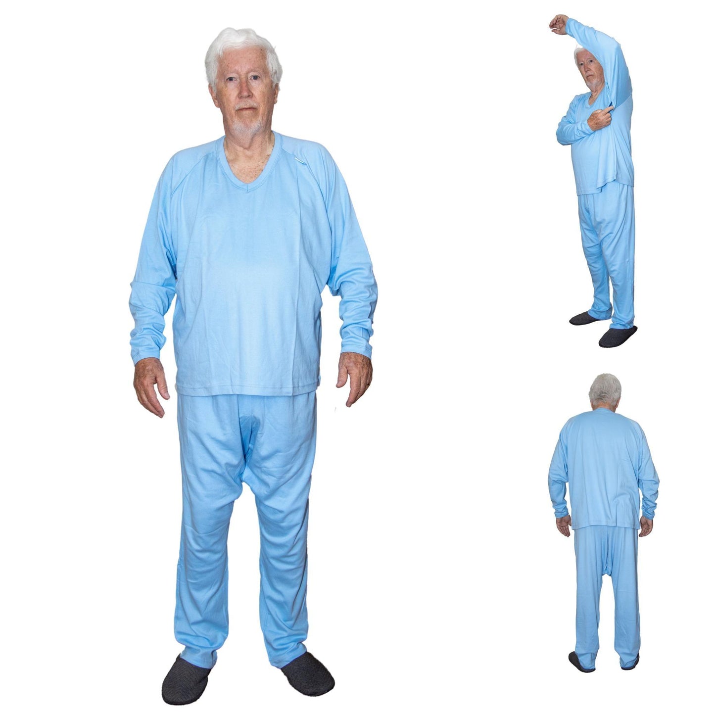 Men's Adaptive Nightwear: 100% Pure Cotton Interlock Pyjamas with Popper Fastenings - M005 - MEDORIS