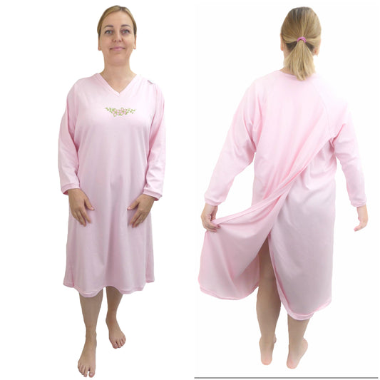 Women's Adaptive Nightwear: 100% Cotton Open Back Nightgown - M003 - MEDORIS