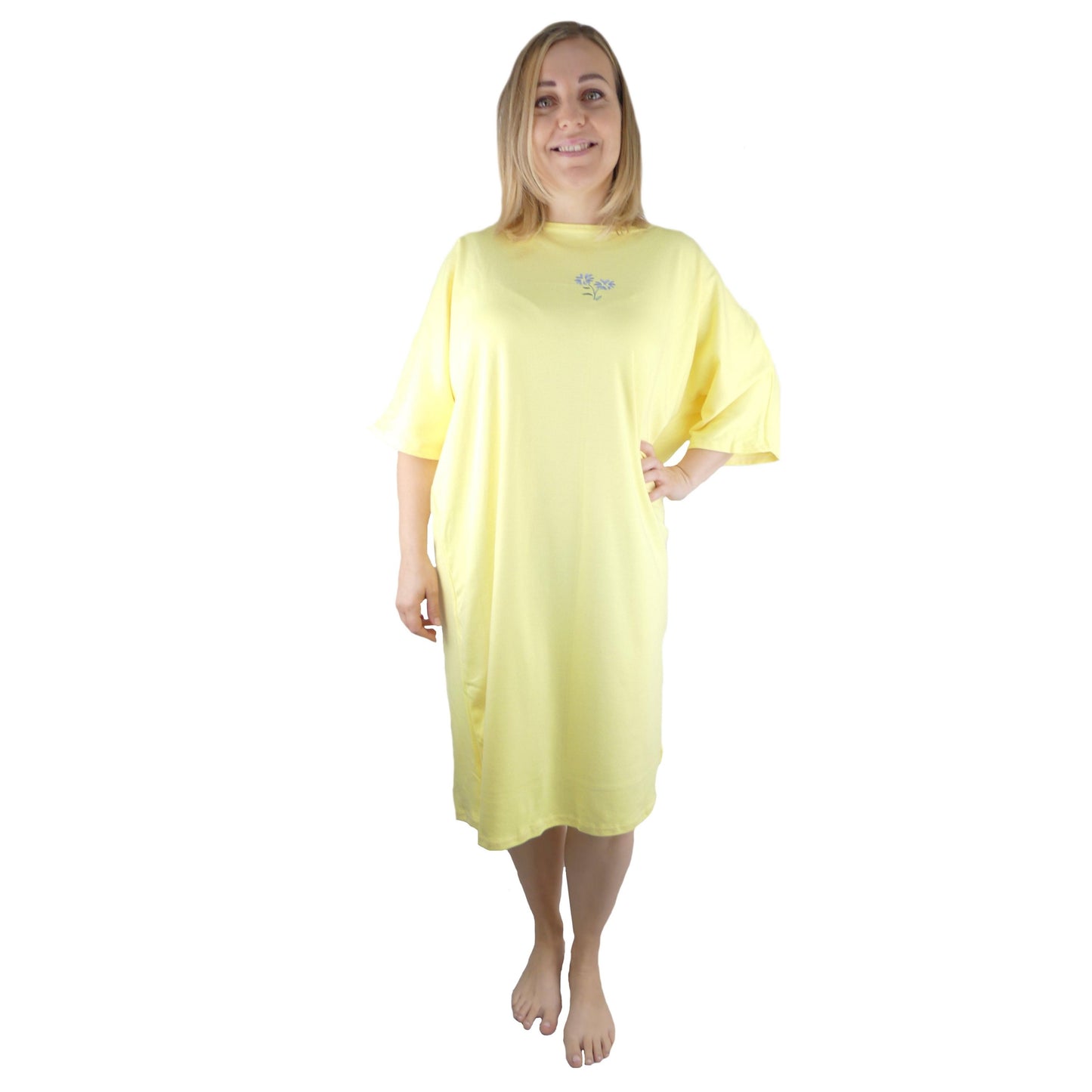 Women's Adaptive Nightwear: 100% Cotton Interlock Completely Open Back Nightgown - M080