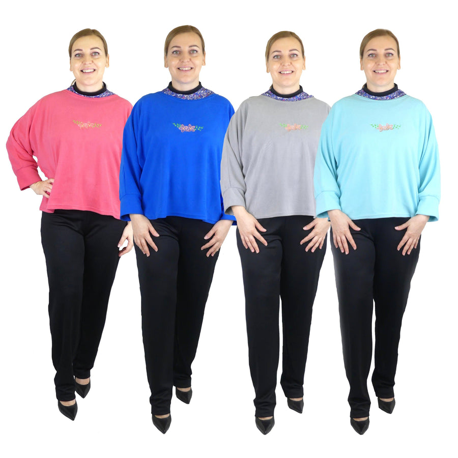 Women wearing MEDORIS adaptive fleece jackets in four colours